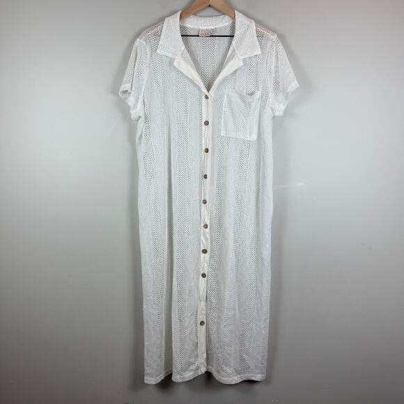 Beach Break Dress Cover Up Women's XL White Crochet Knit Stretch Coastal Summer - Picture 1 of 8